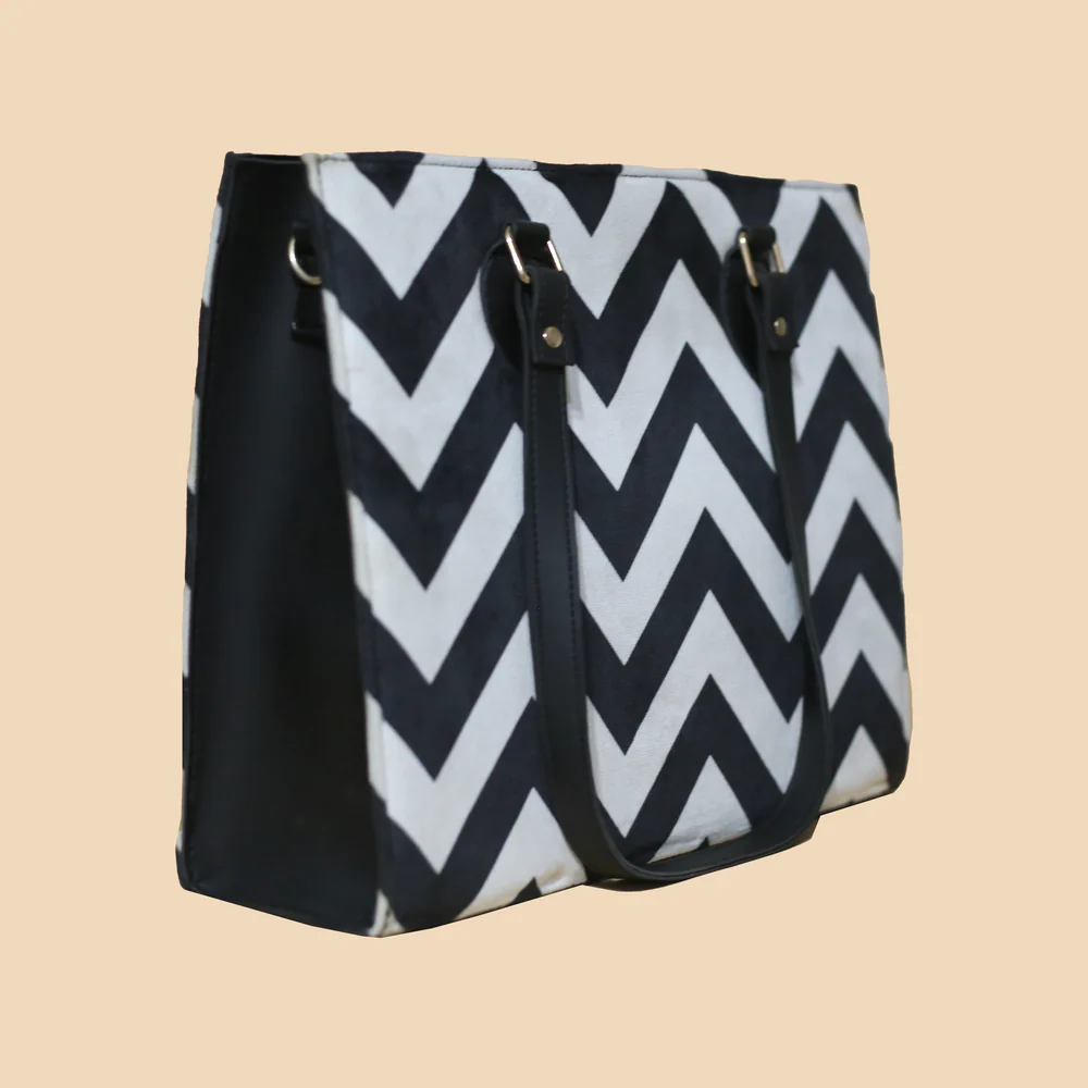 Chevron Black & White Canvas Tote Bag - Image 2