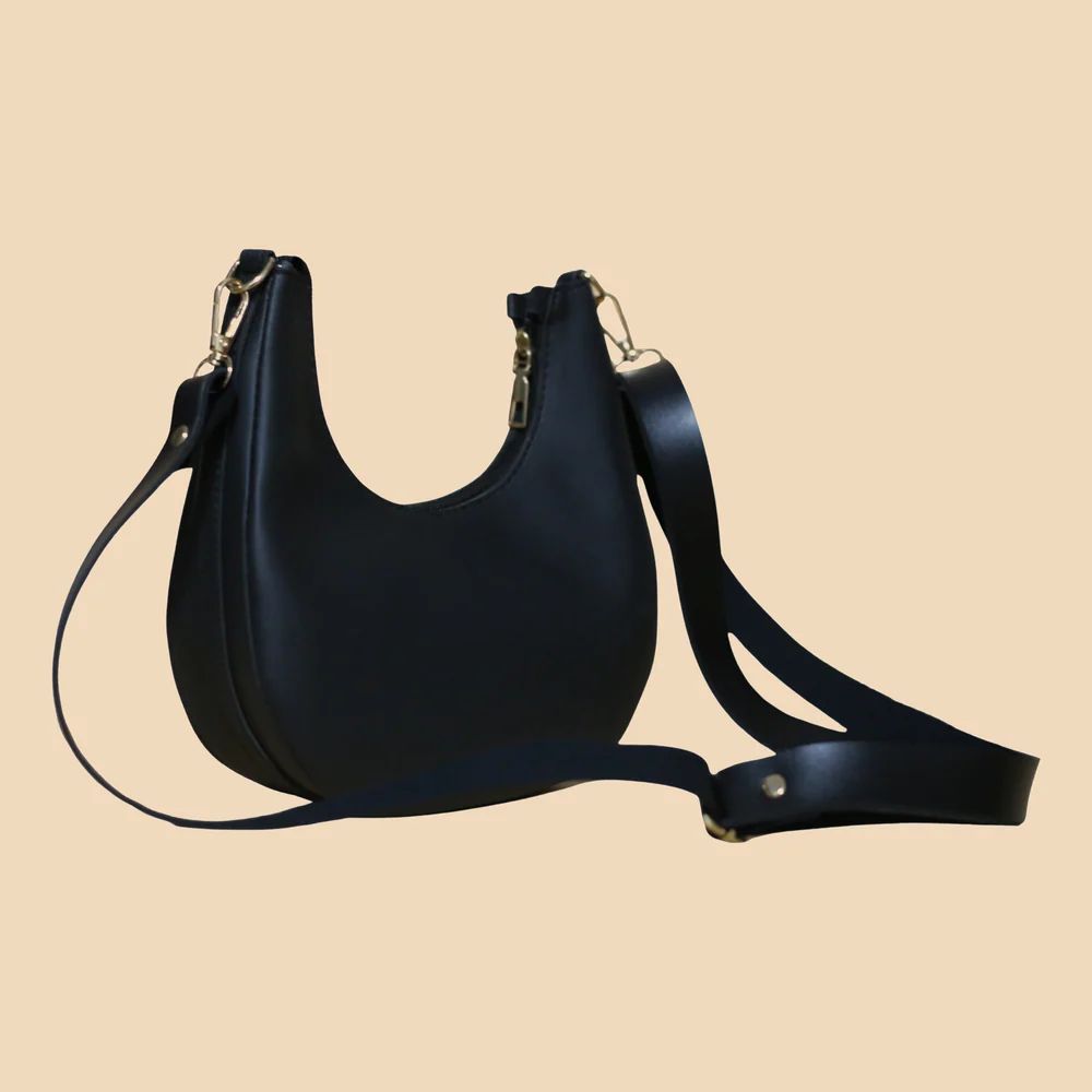 Classic Black Half Moon Crossbody Bag - Image 3