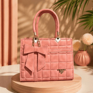 Coral Pink Quilted Bow Handbag for Women