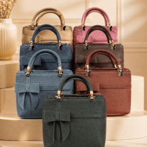 Bella Mauve Woven Bow Handbag