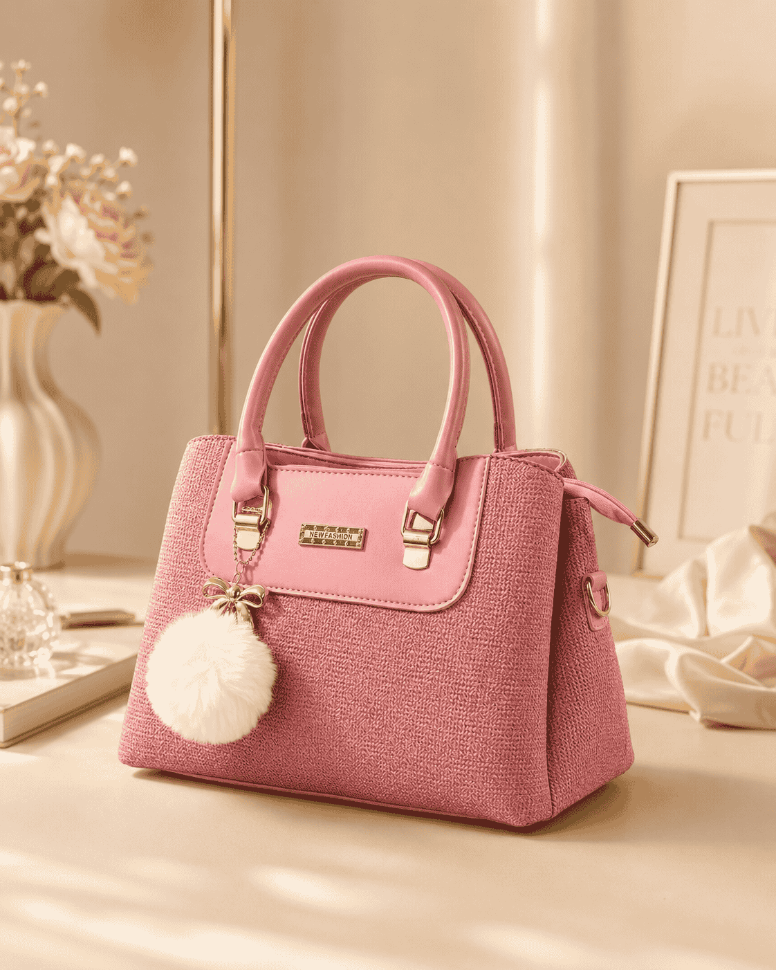 Rose Pink Textured Handbag