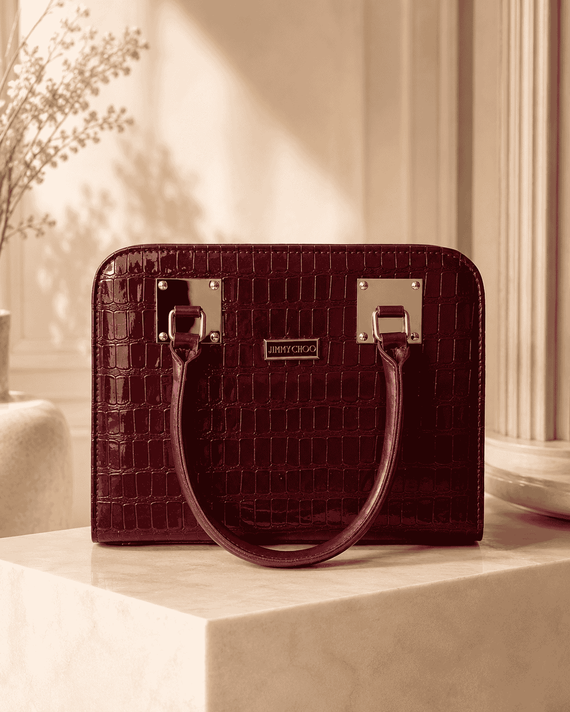 Maroon wine-red croc handbag for women with top handle — Lyssa Bags Pakistan