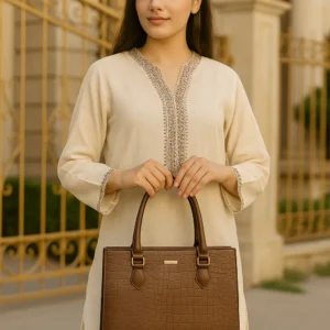 Croc Coffee Brown Luxury 2 Pcs Tote Set